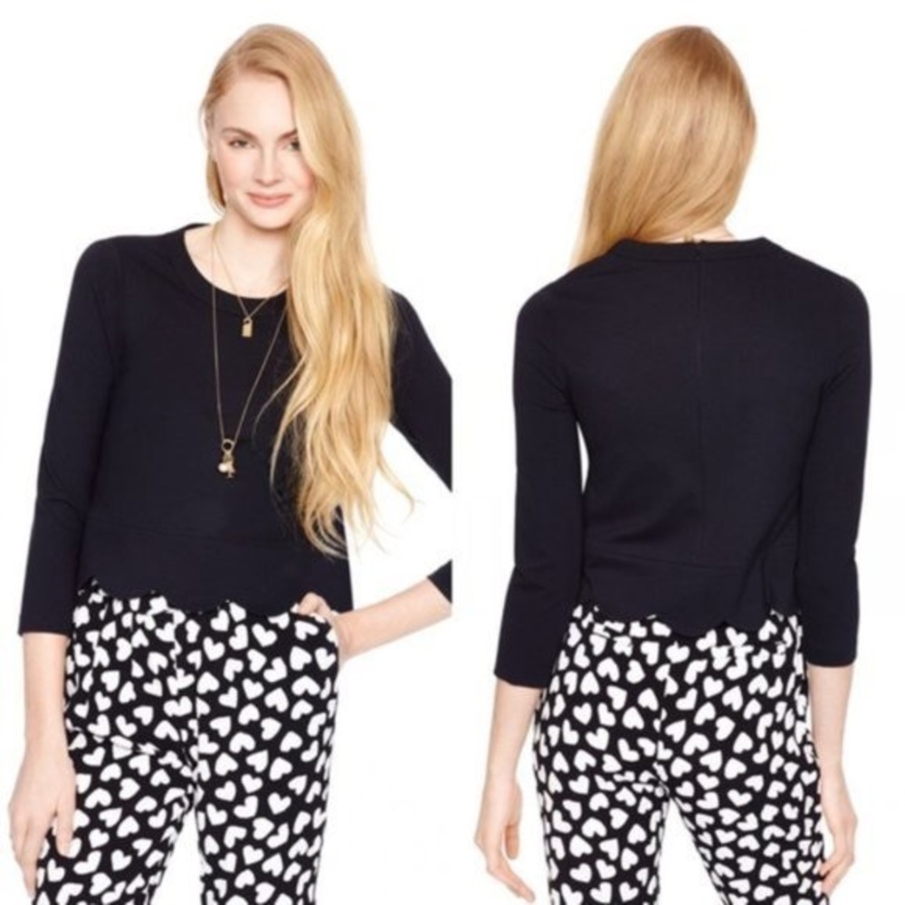 Kate Spade 3/4 Sleeve Scalloped Hem top NWT